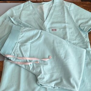 Figs Seaglass Scrub Set. One Pocket Top, Kade Cargo Pant.